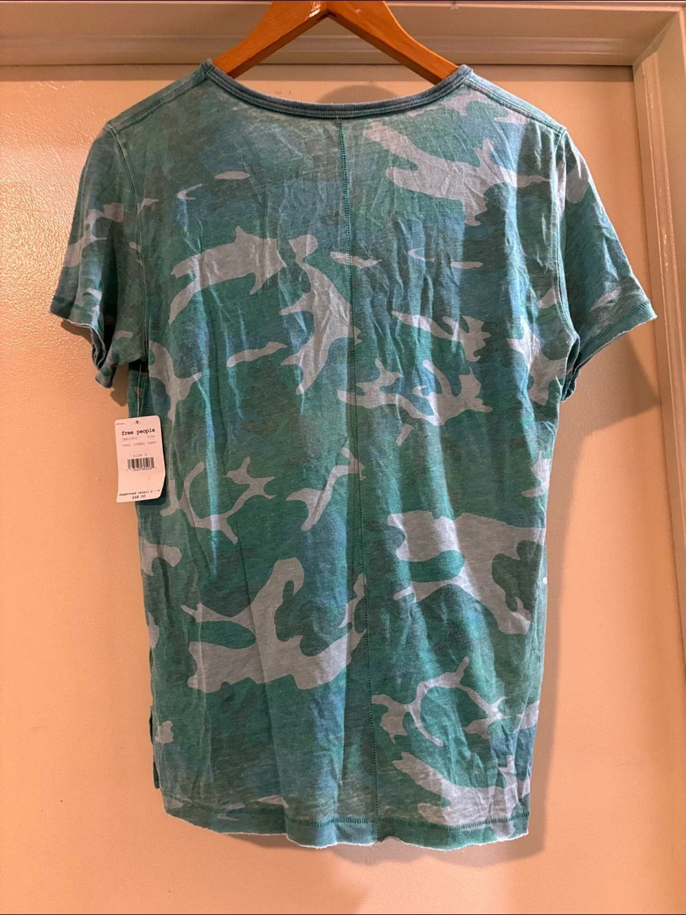 Free People Green Camo Short Sleeve Tee NWT S/P